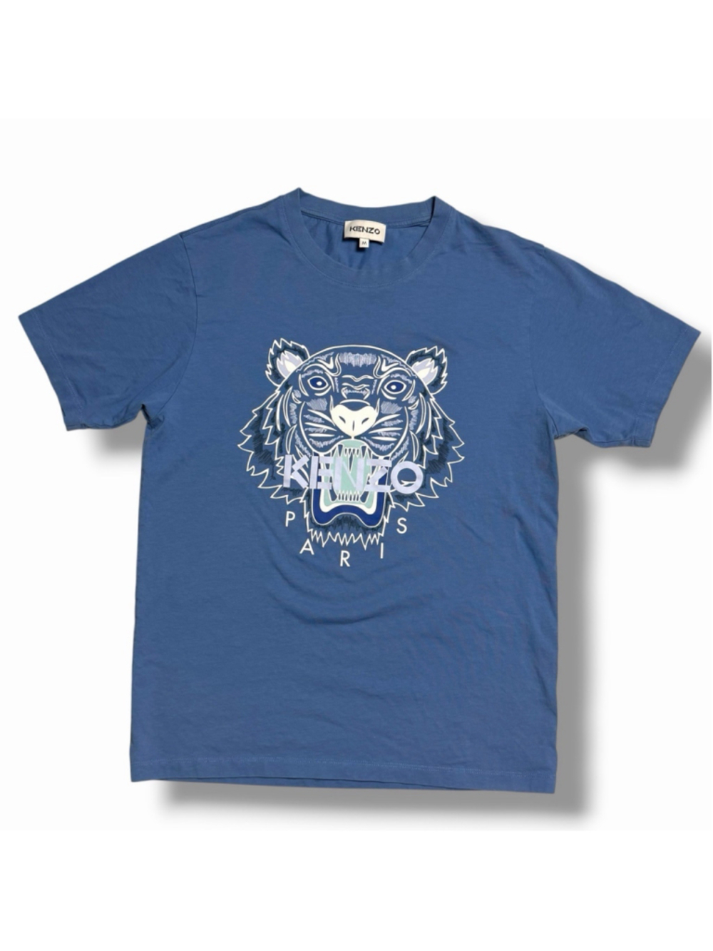 Kenzo Paris Tiger Print Big Logo Men’s Blue T-Shirt Tee Medium